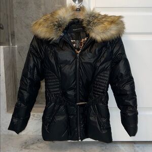 Moda International Black Puffer with Faux Fur Trim